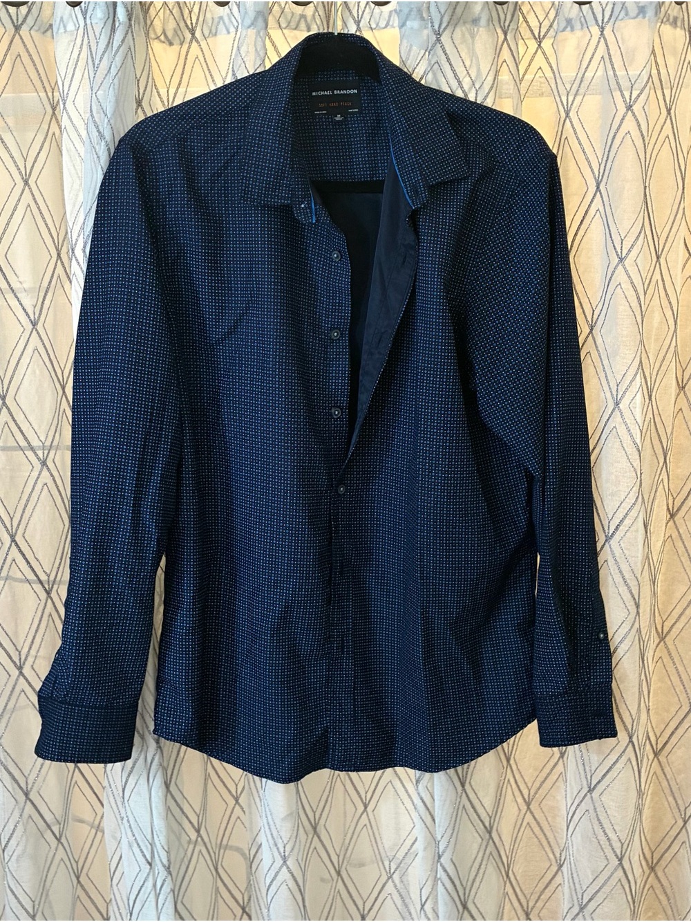 Michael Brandon Navy Blue Micro-Pattern Long-Sleeve Button-Down Shirt